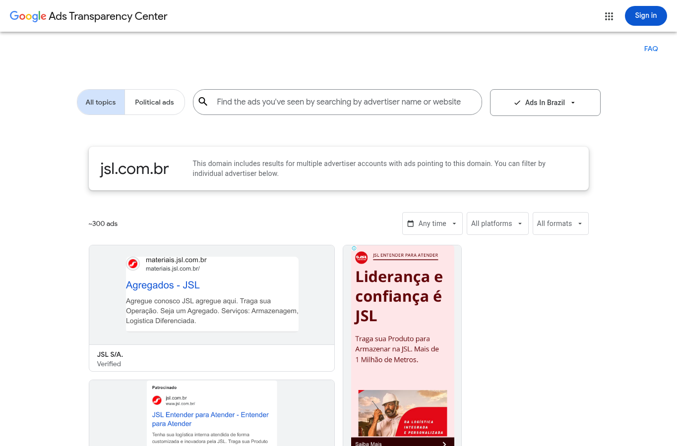 Print Google Ads Library para JSL