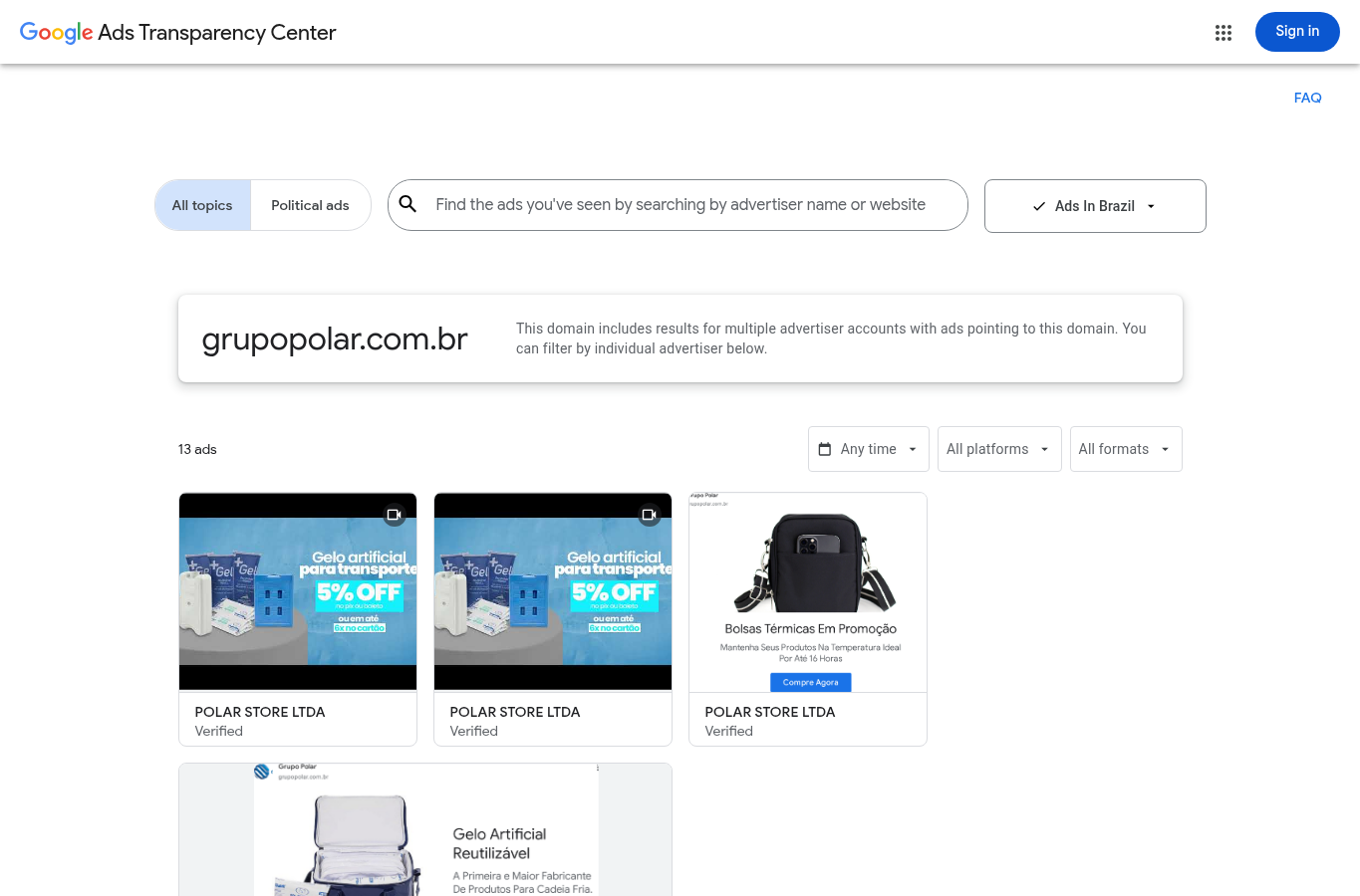 Print Google Ads Library para Grupo Polar